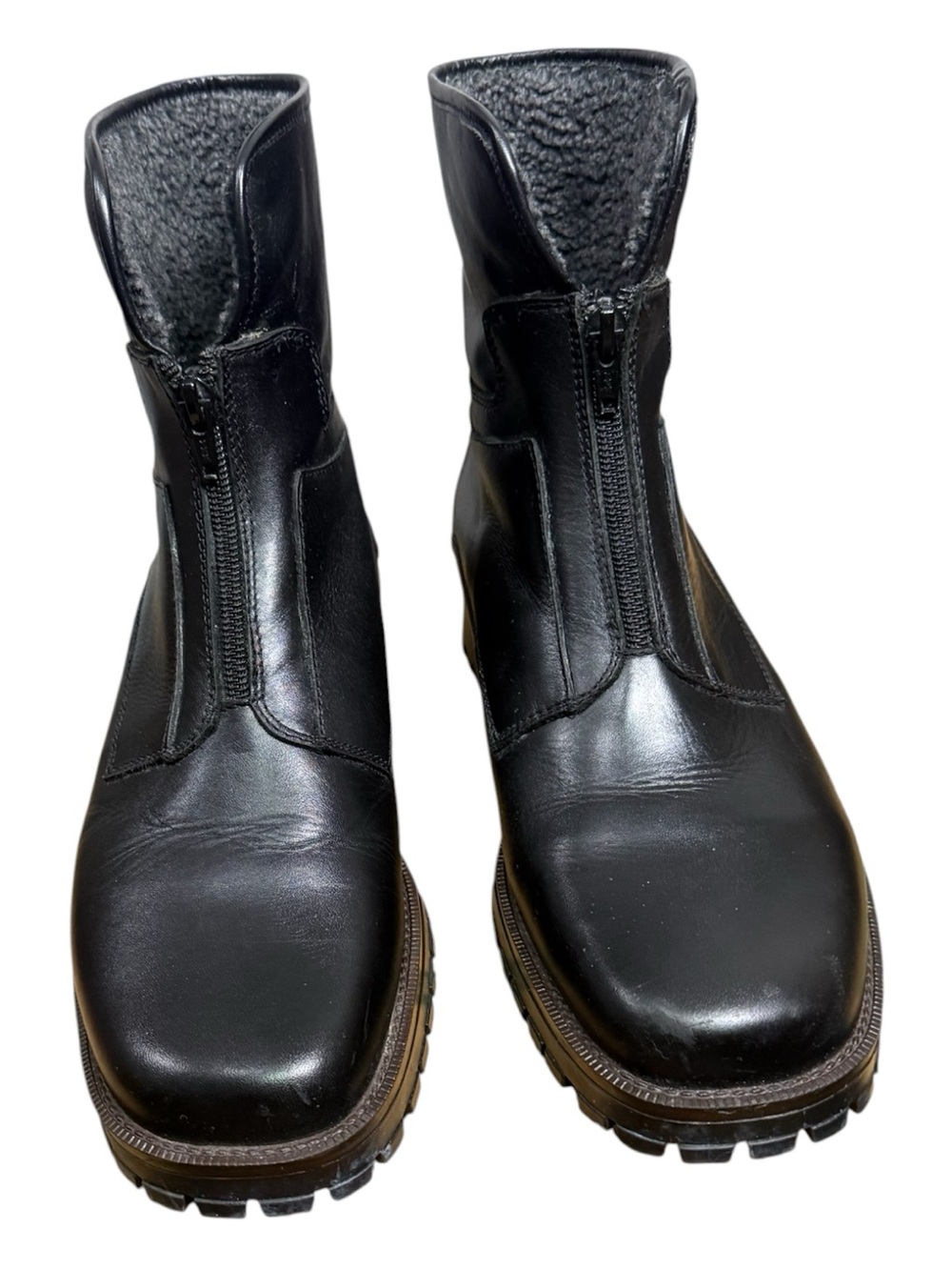 Blondo Womens 10 B Black Leather Front Zip Ankle Boots Lug Sole Made in Canada
